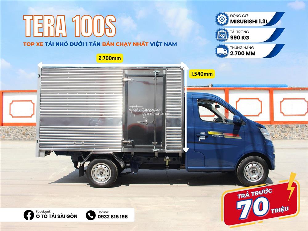 Kích thướt thùng xe tải nhỏ 1 tấn Tera 100 tương đối lớn chở được nhiều hàng hóa